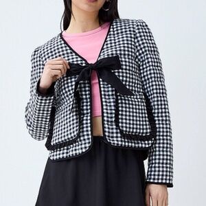 Stoosh black and white gingham reversible quilted blazer jacket NWT